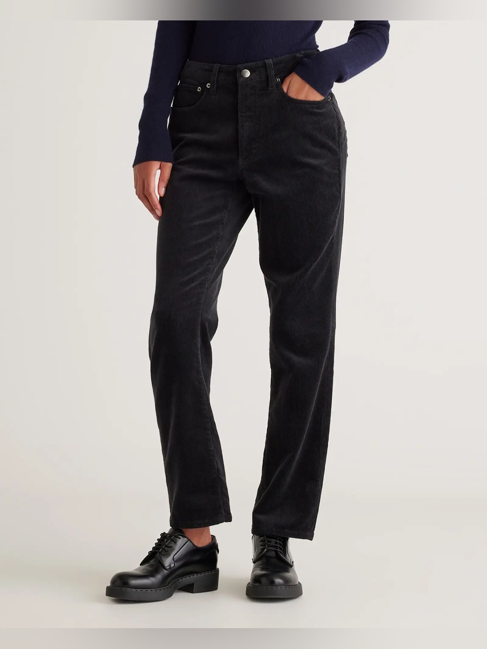 NWOT! Organic Stretch Corduroy Straight Leg Pants Black Super Soft Size 8